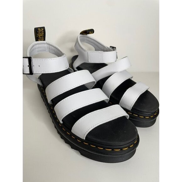 Doc Dr. Martens Blaire Flatform White Leather Sandals Women's Size 8 39 UK 6 New - Picture 2 of 6